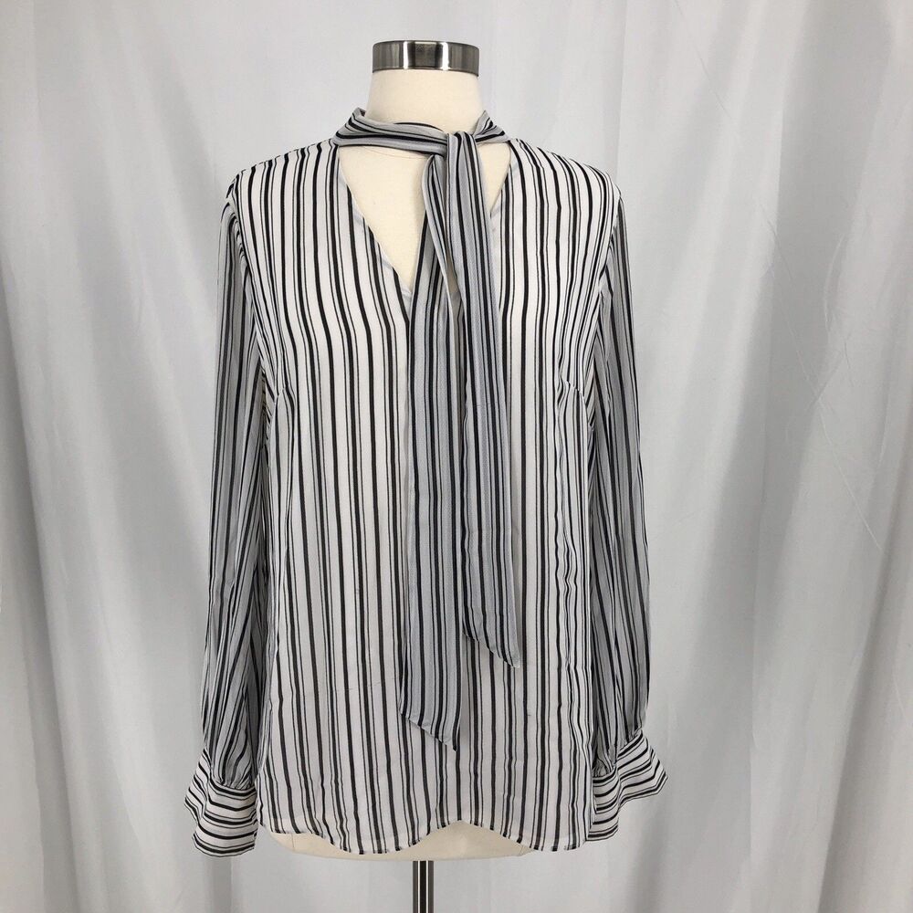 White House Black Market Women’s Size 10 Blouse Striped Tie Neck Lined